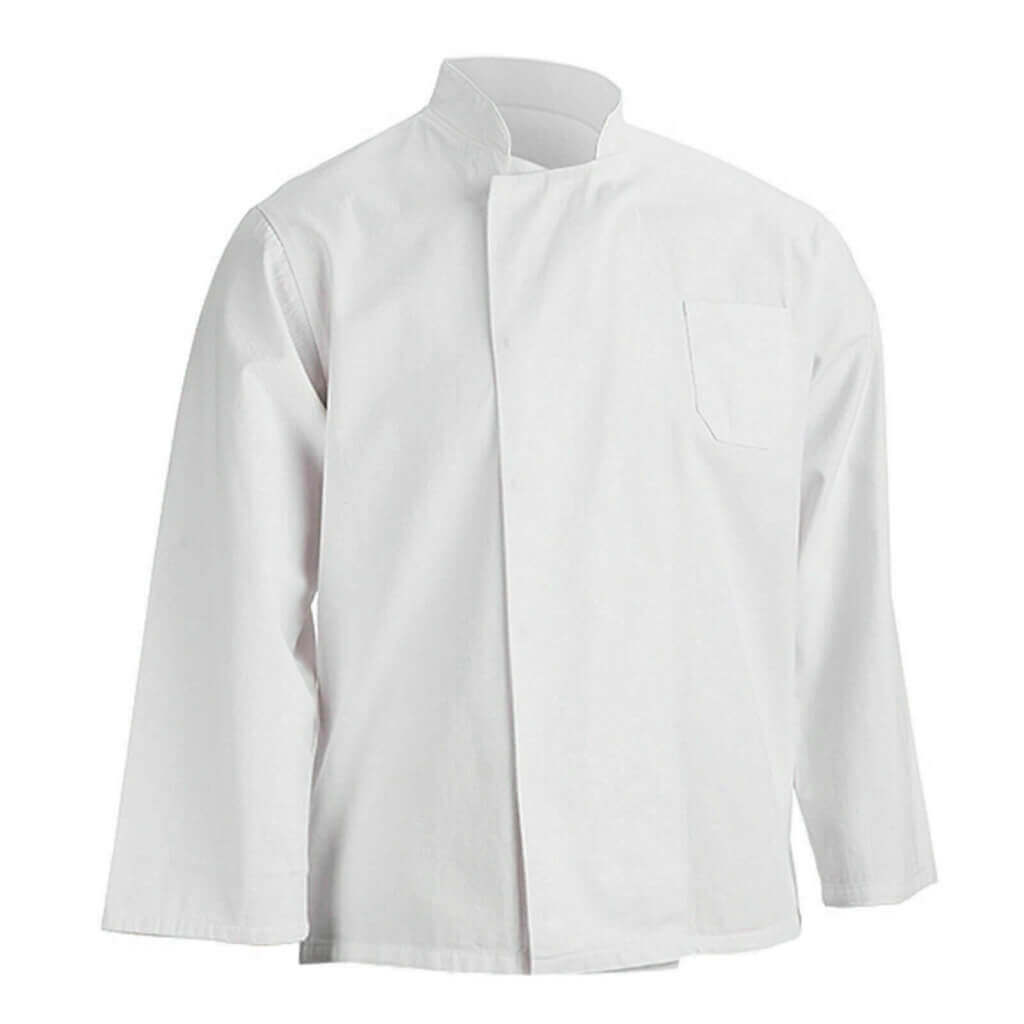 White hidden button full sleeve chef's coat on a white background