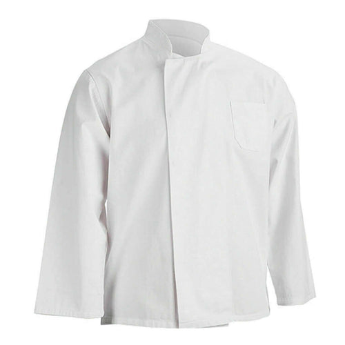 White hidden button full sleeve chef's coat on a white background
