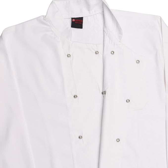 Visible button long sleeve white chef jacket front look